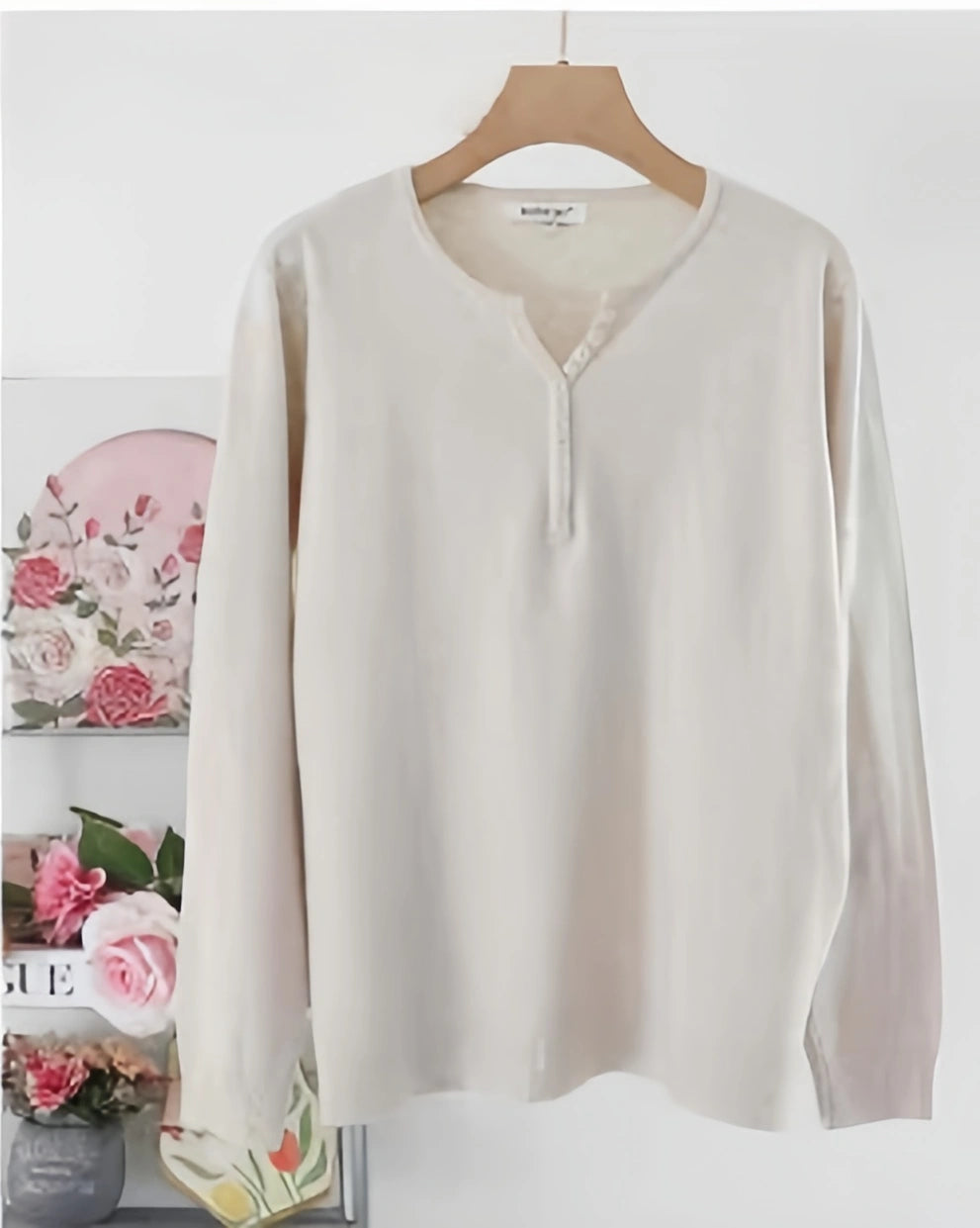 Maglia maniche lunghe scolla a V BEIGE - SUNTIMEMODA