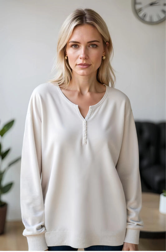 Maglia maniche lunghe scolla a V  beige - SUNTIMEMODA