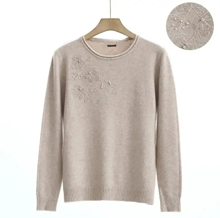 Maglia tinta unita con ricamo grigio - SUNTIMEMODA