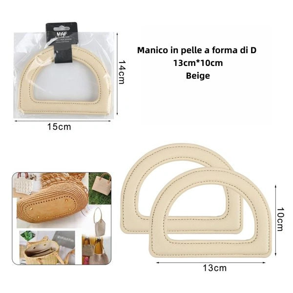 Manico in pelle a forma di D BEIGE 10cm 13cm - SUNTIMEMODA