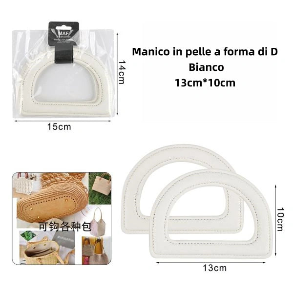 Manico in pelle a forma di D 13cm*10cm bianco - SUNTIMEMODA