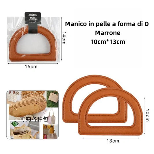 Manico in pelle a forma di D marrone 10cm 13cm - SUNTIMEMODA