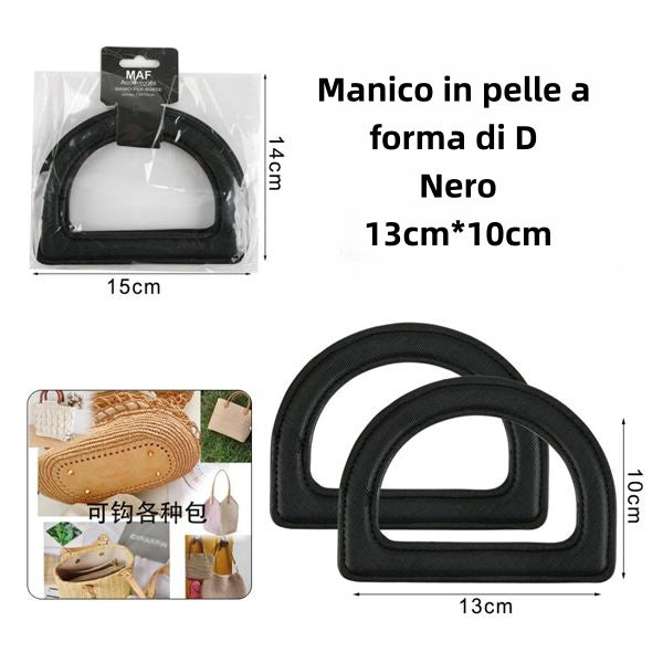 Manico in pelle a forma di D NERO 10cm 13cm - SUNTIMEMODA