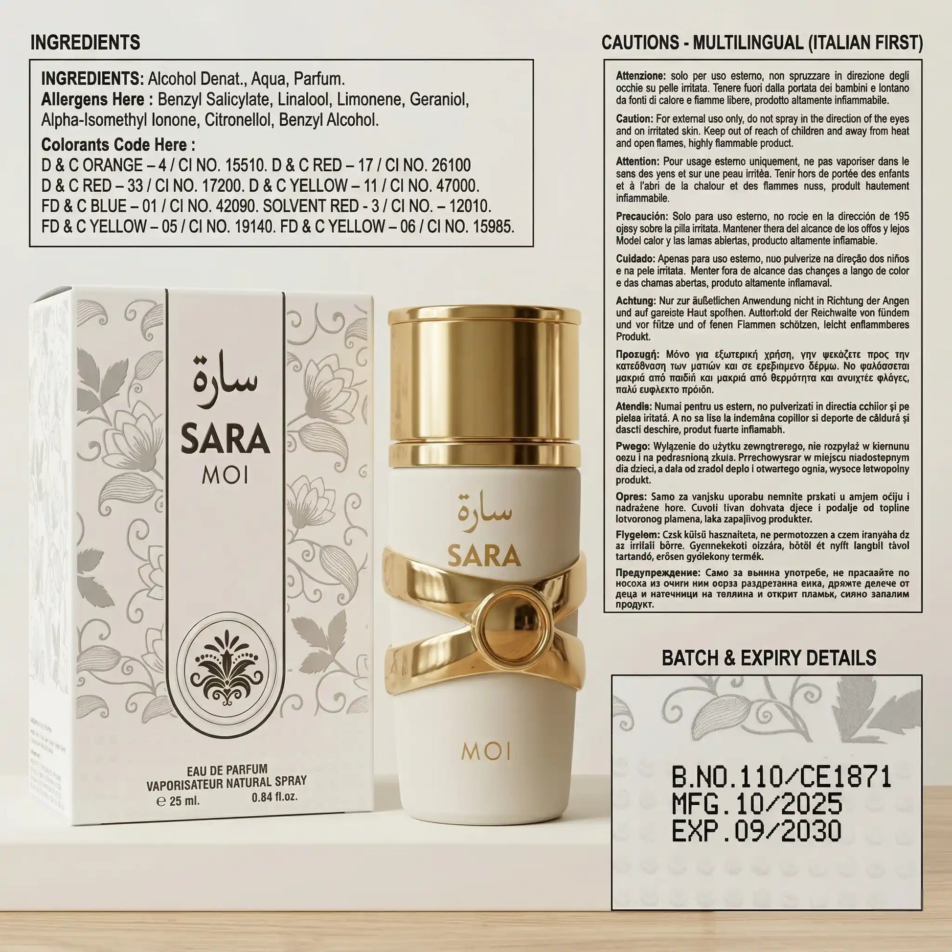 Packaging elegante e flacone profumo donna SARA MOI stile orientale - SUNTIMEMODA