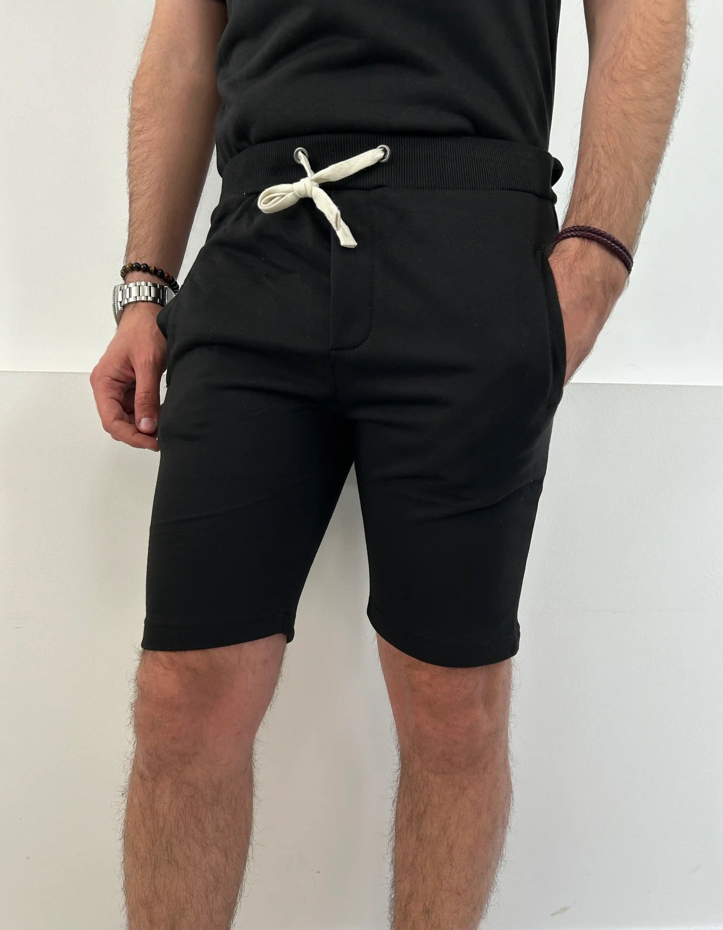 Pantaloncini uomo con elastico in vita e coulisse NERO - SUNTIMEMODA