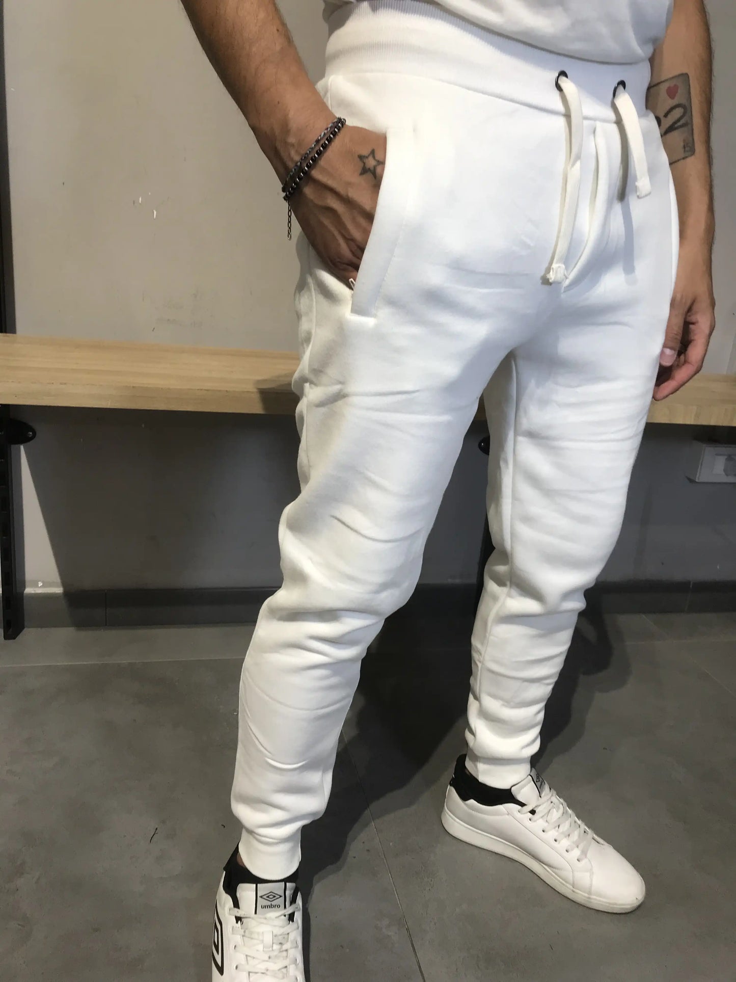 Pantaloni Jogger Uomo Felpati con Coulisse BIANCO - SUNTIMEMODA