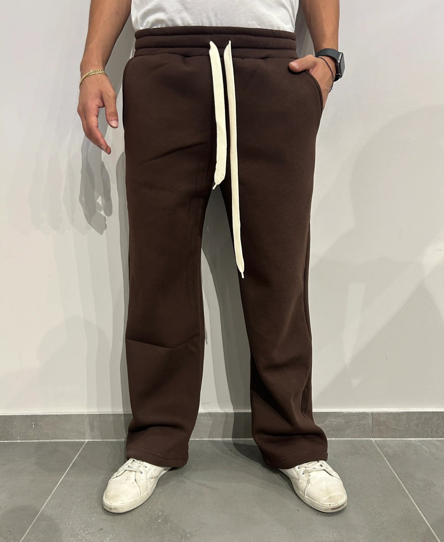 Pantaloni Tuta Uomo Felpati Gamba Larga MARRONE - SUNTIMEMODA