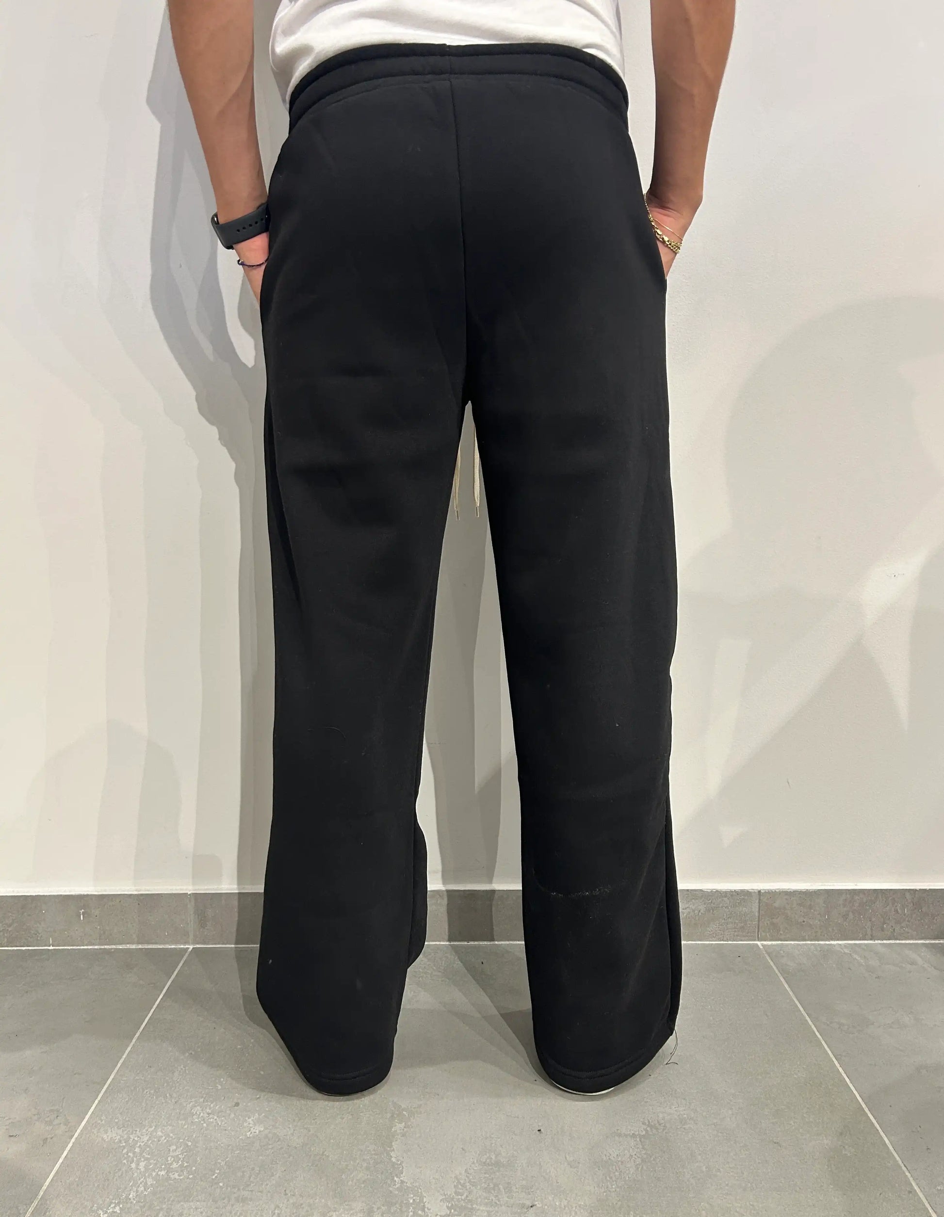 Pantaloni Tuta Uomo Felpati Gamba Larga NERO - SUNTIMEMODA