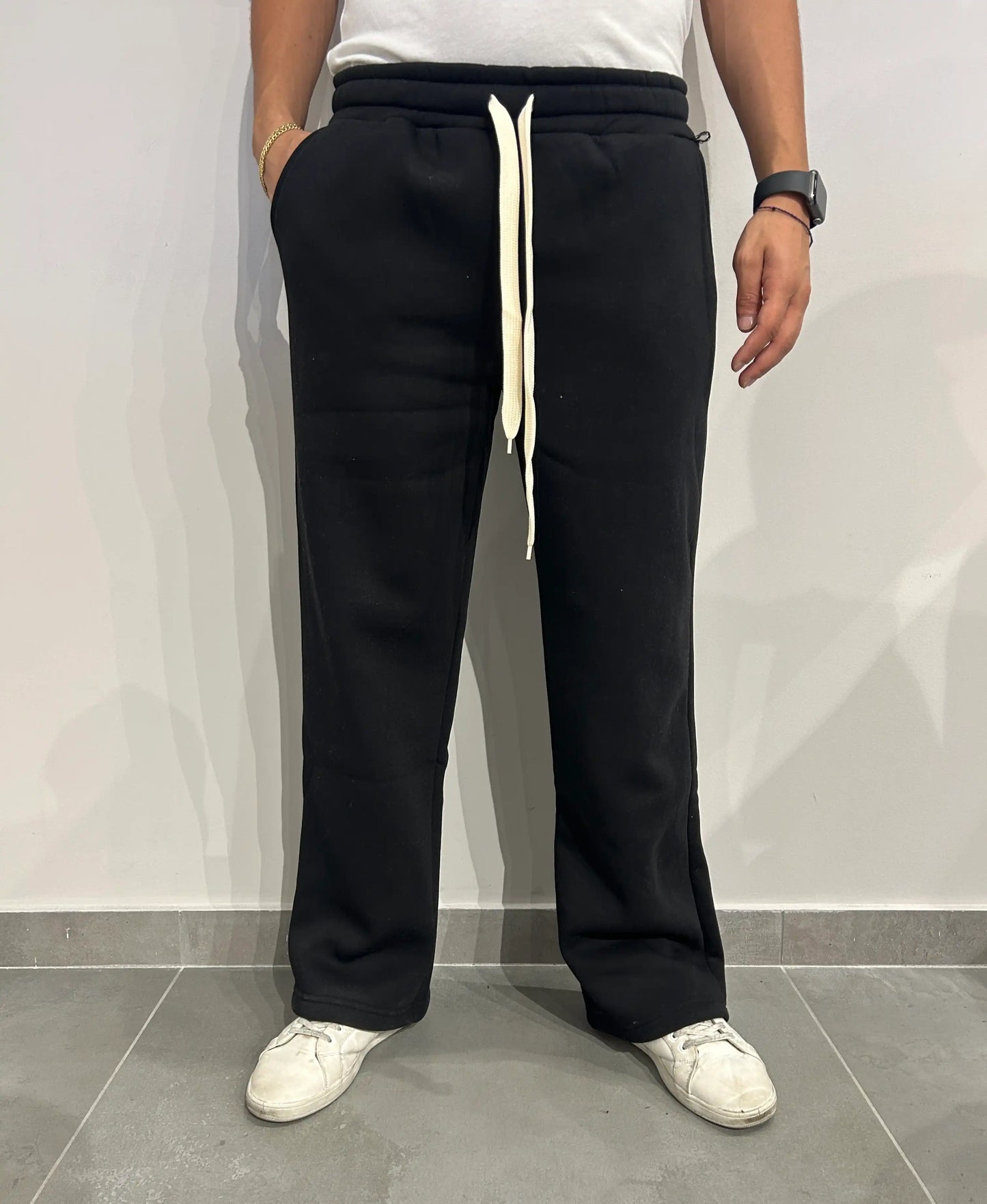 Pantaloni Tuta Uomo Felpati Gamba Larga NERO - SUNTIMEMODA