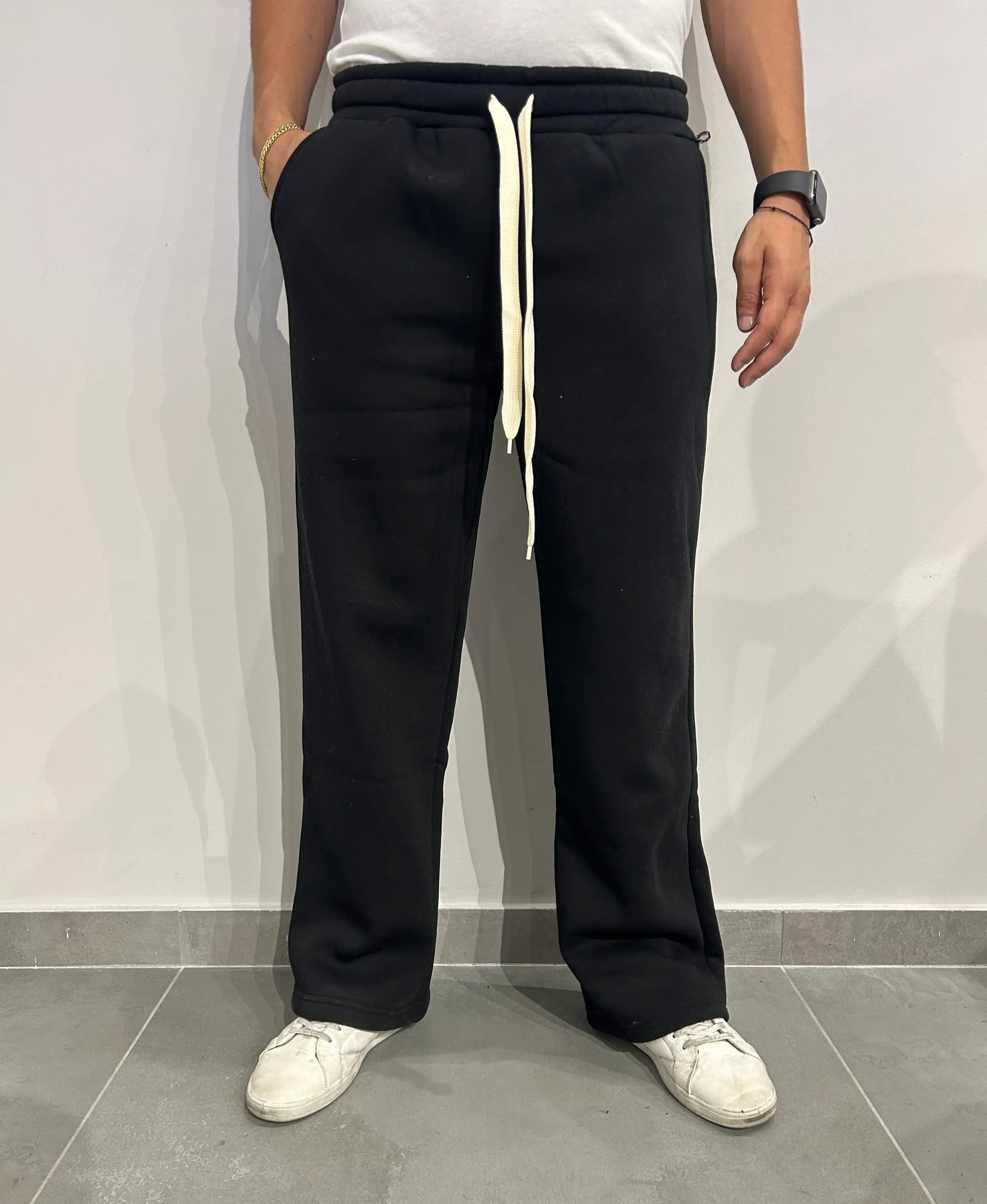 Pantaloni Tuta Uomo Felpati Gamba Larga NERO - SUNTIMEMODA