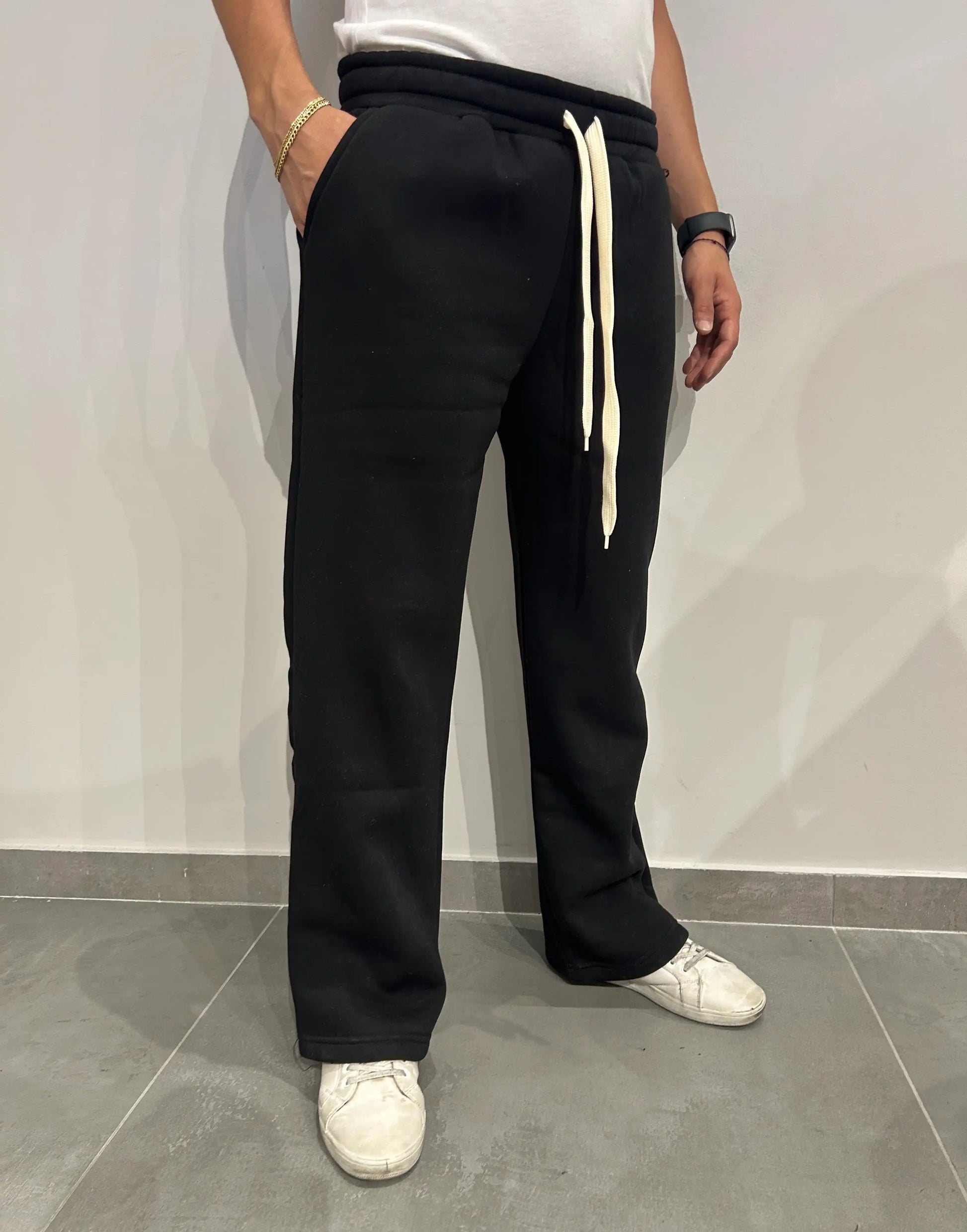 Pantaloni Tuta Uomo Felpati Gamba Larga NERO - SUNTIMEMODA