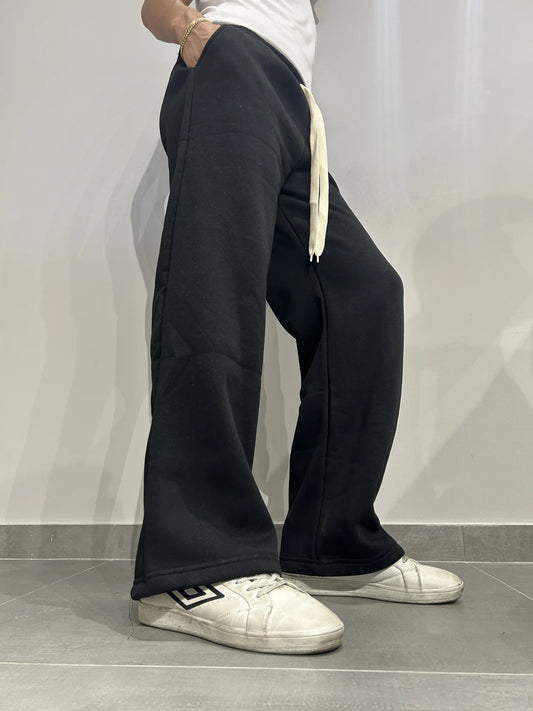 Pantaloni Tuta Uomo Felpati Gamba Larga NERO - SUNTIMEMODA