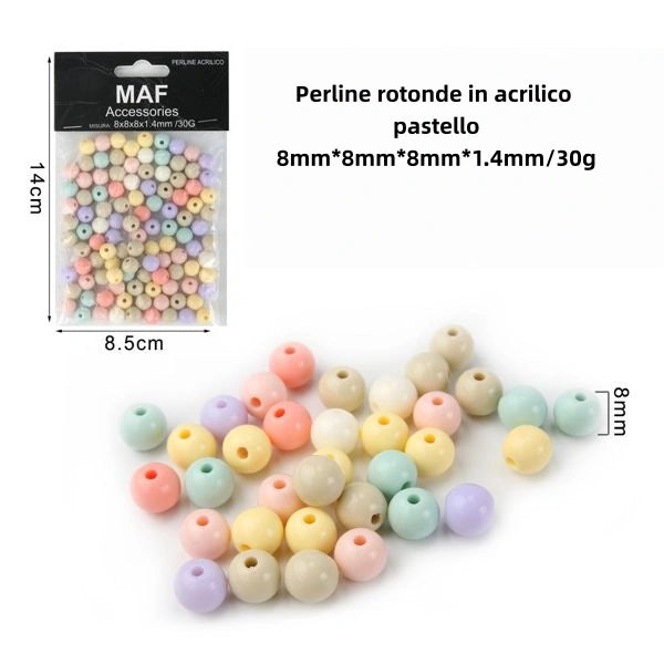 Perline rotonde in acrilico 8mm-8mm-8mm-1.4mm*30g - SUNTIMEMODA