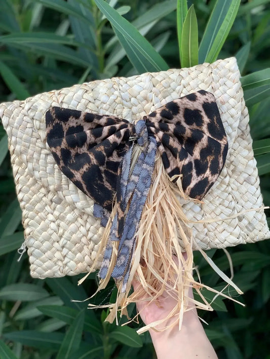 Pochette di Paglia con Fiocco Leopardato - SUNTIMEMODA