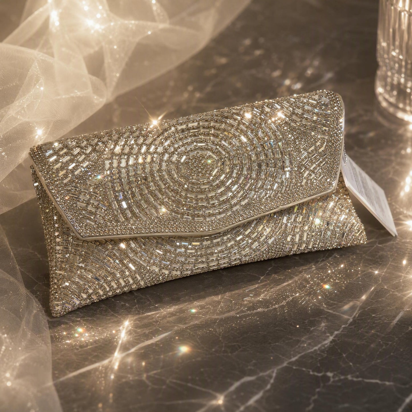 Pochette da sera a busta dorata con perline scintillanti - SUNTIMEMODA