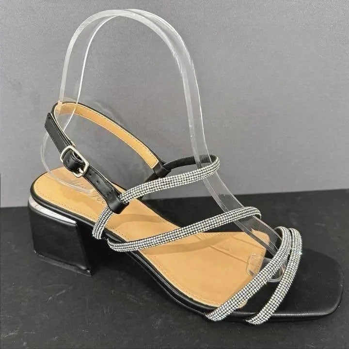 Sandali con Tacco Spesso e Strass - SUNTIMEMODA