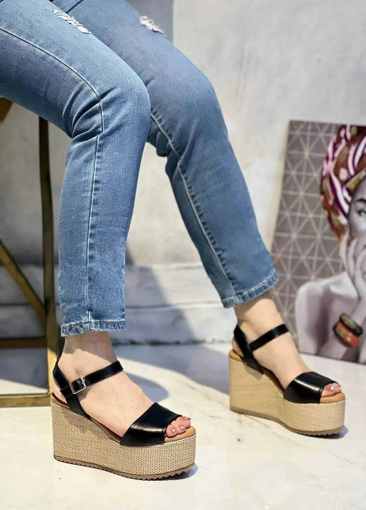 Sandali con Zeppa in Pelle - SUNTIMEMODA