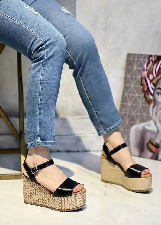 Sandali con Zeppa in Pelle - SUNTIMEMODA