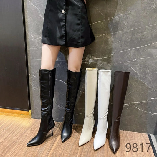 Stivali alti fino al ginocchio con tacco a spillo nero - SUNTIMEMODA