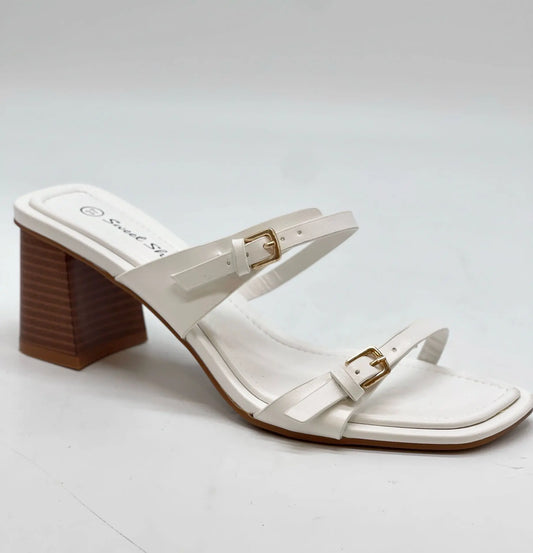 Tacco alto con doppi cinturini bianco - SUNTIMEMODA