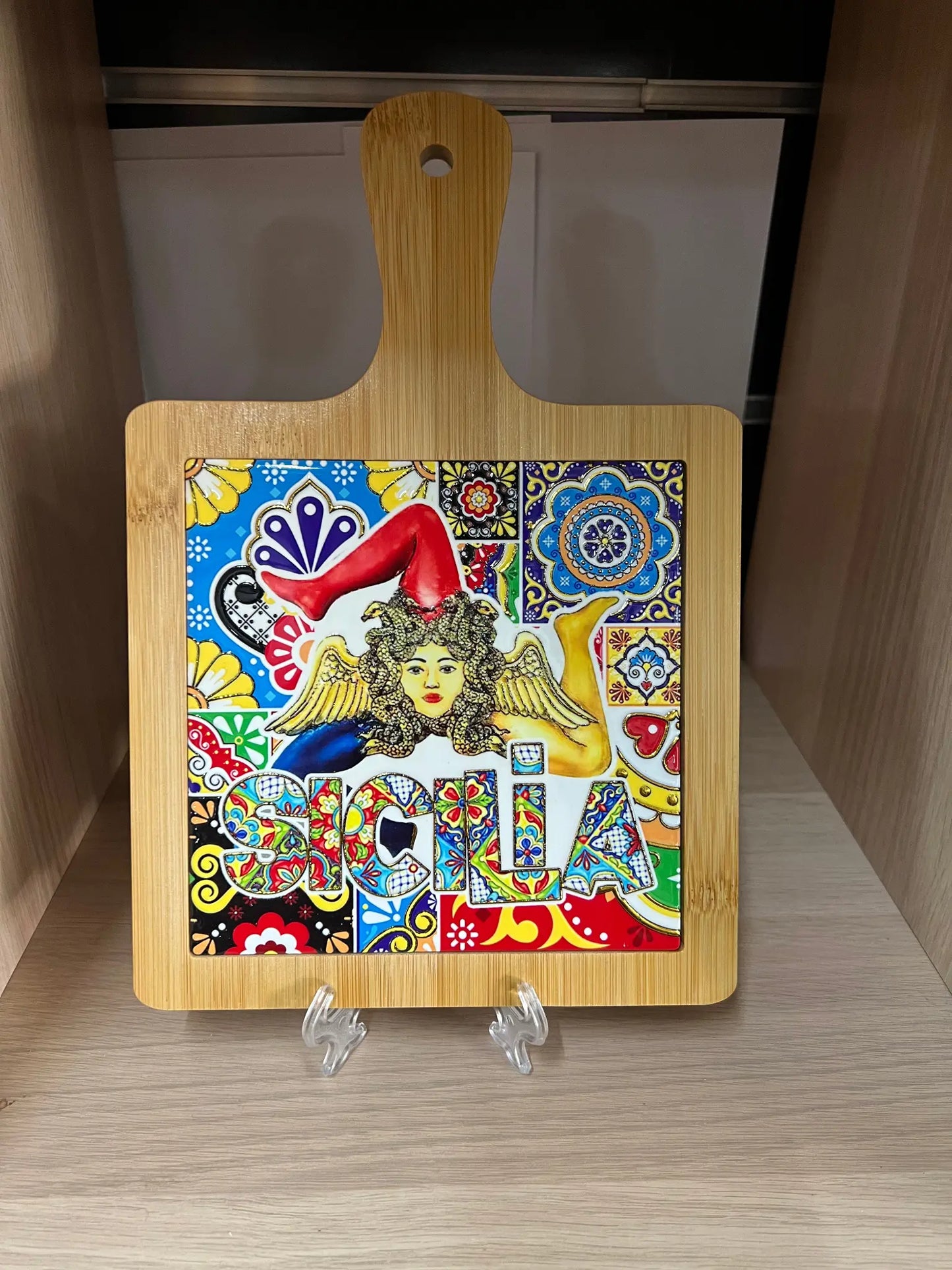 Tagliere in legno con mattonella maiolica L28-H18 - SUNTIMEMODA