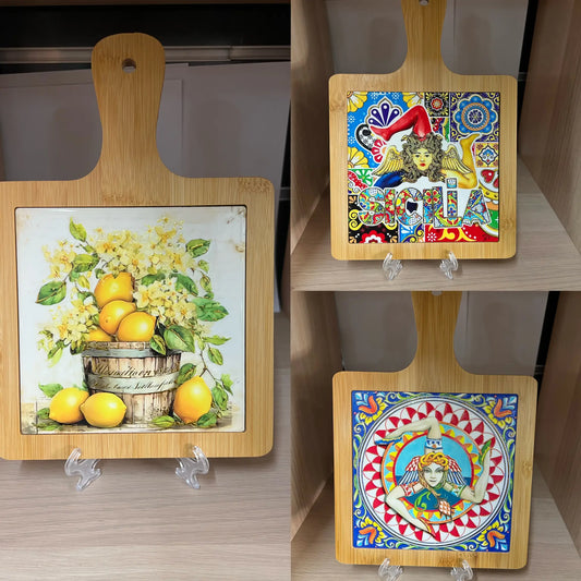 Tagliere in legno con mattonella maiolica L28-H18 - SUNTIMEMODA