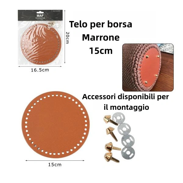 Telo per borsa tonda MARRONE 15cm con Accessori disponibili per il montaggio - SUNTIMEMODA