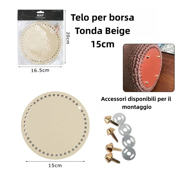 Telo per borsa tonda BEIGE 15cm con Accessori disponibili per il montaggio - SUNTIMEMODA