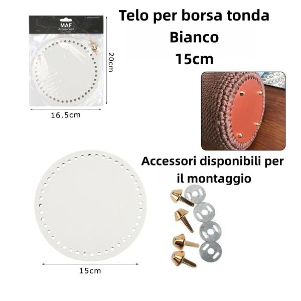 Telo per borsa tonda bianco 15cm con Accessori disponibili per il montaggio - SUNTIMEMODA