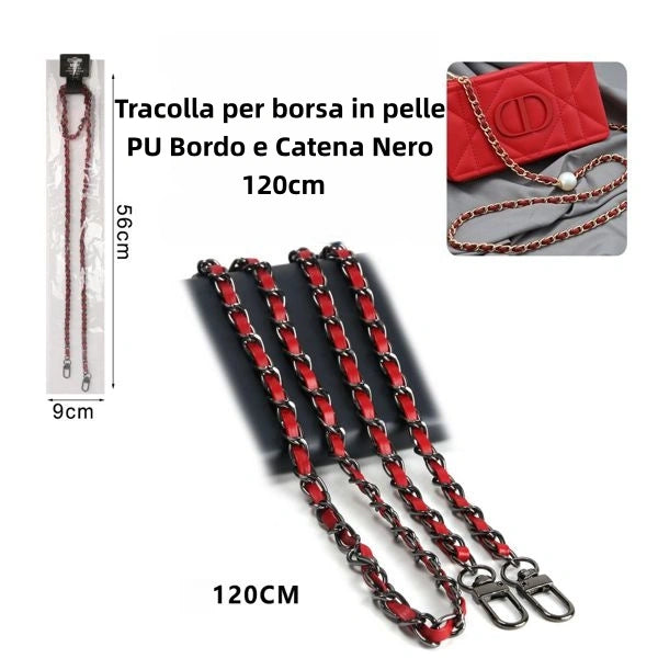 Tracolla Pelle PU BORDO e Catena NERO 120cm - SUNTIMEMODA