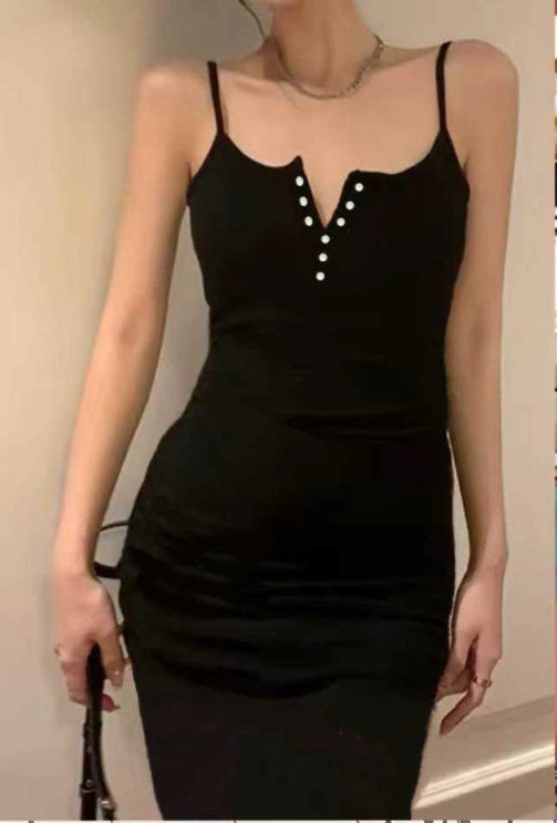 VESTITO CON BOTTONE NERO - SUNTIMEMODA