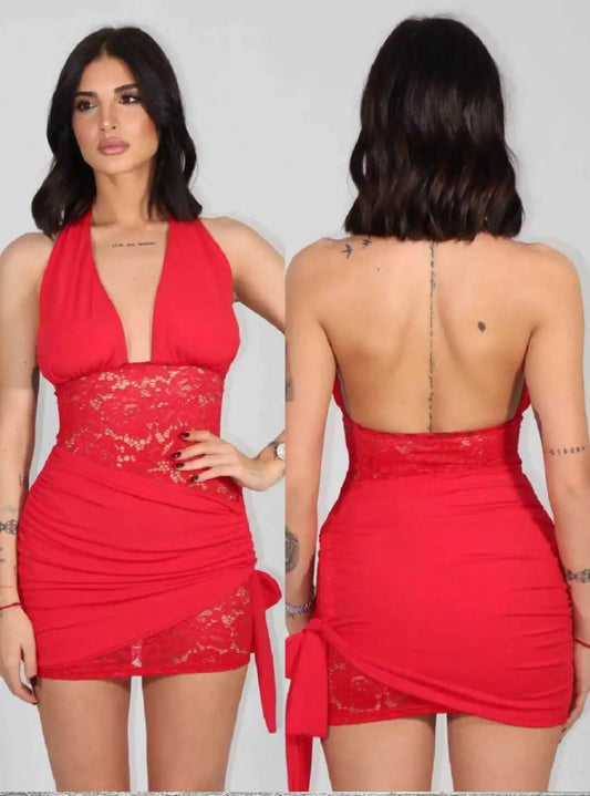 Vestito con pizzo rosso - SUNTIMEMODA