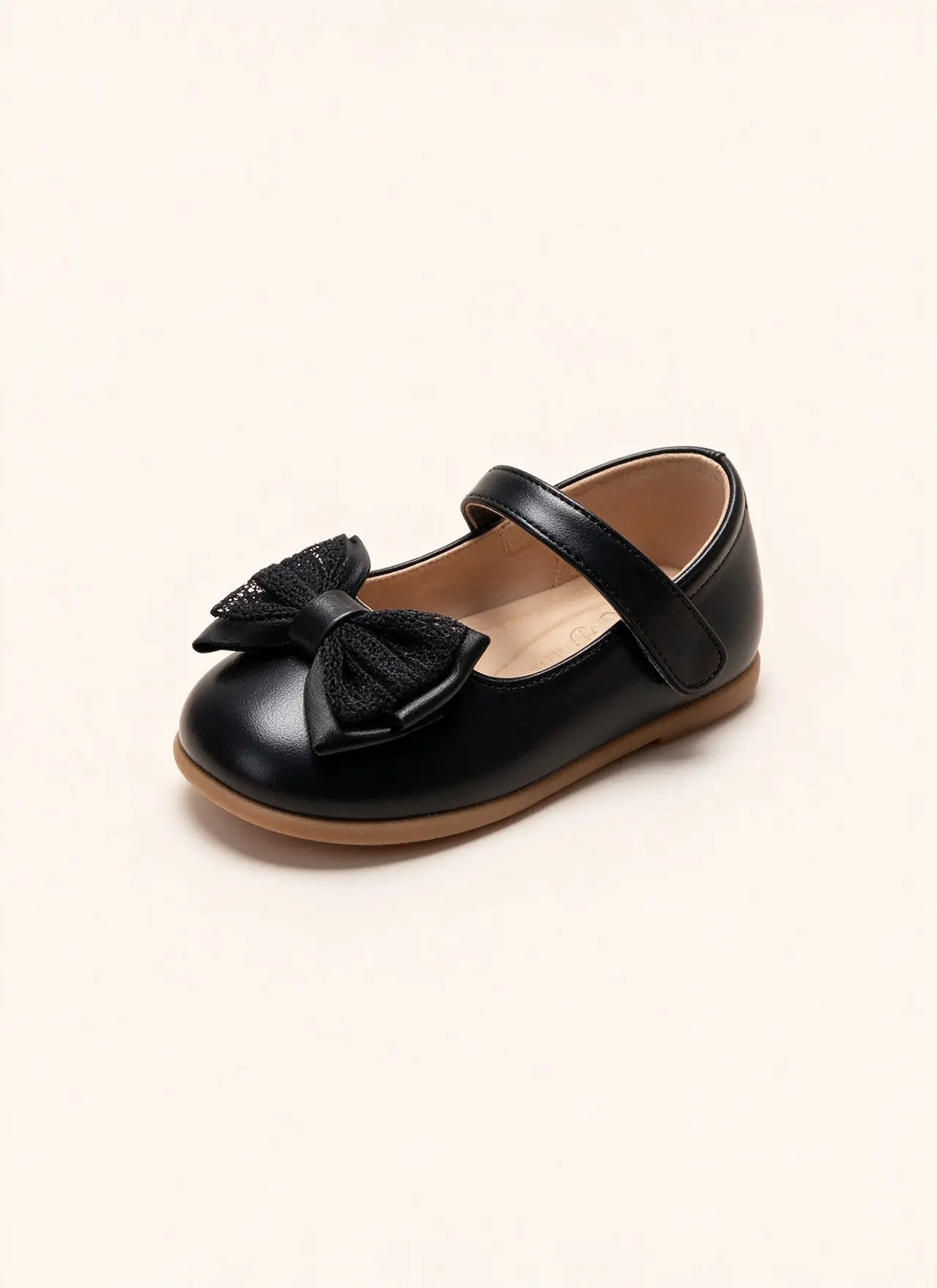 Classica ballerina nera per bambina (primi passi) con pratico cinturino a strappo e decorazione con fiocco in pizzo nero - SUNTIMEMODA