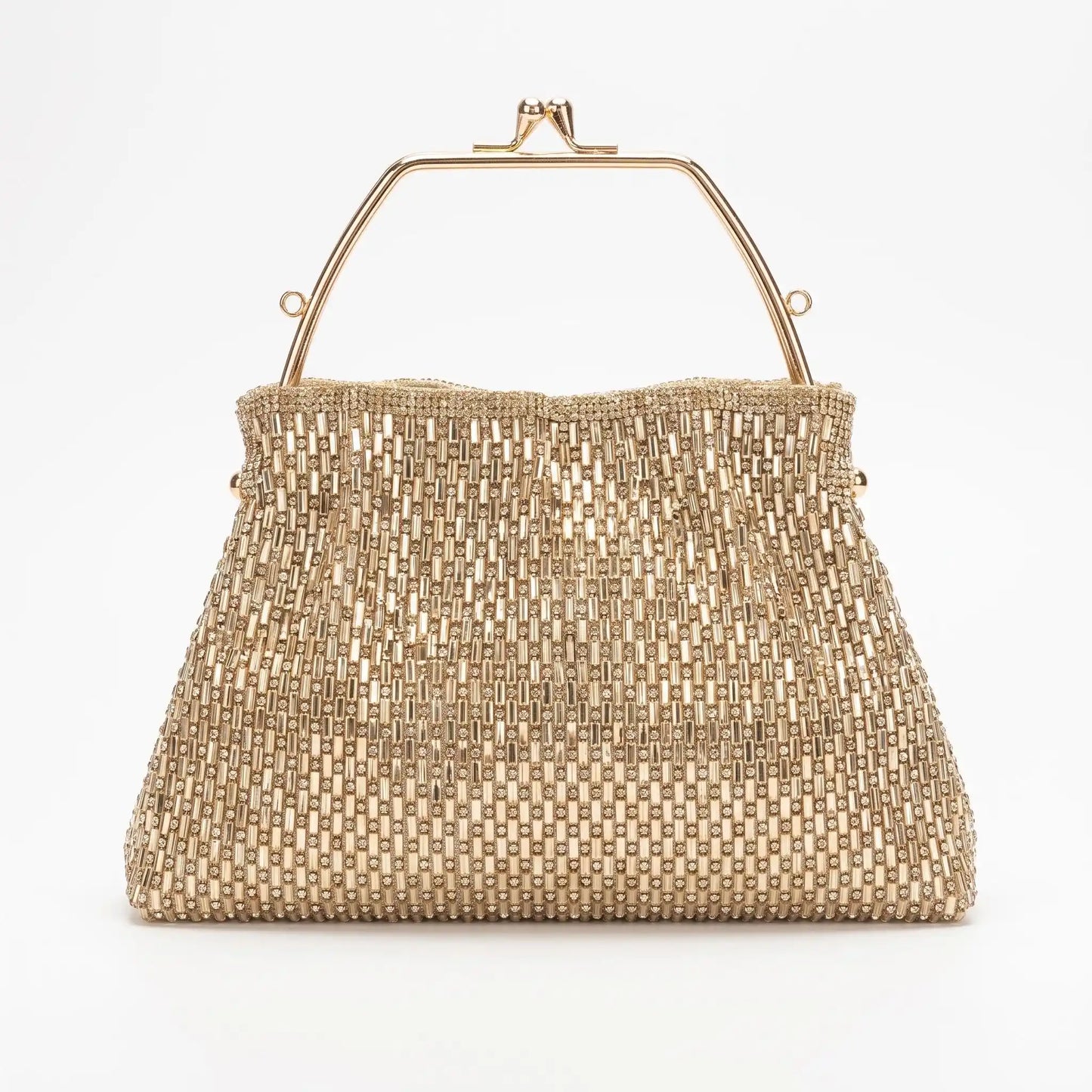 Borsa da sera dorata con perline e manico in metallo - SUNTIMEMODA