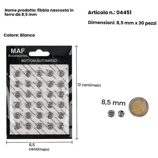 Set 30 bottoni automatici piccoli in metallo argento 8.5mm per camicie e abbigliamento leggero - SUNTIMEMODA
