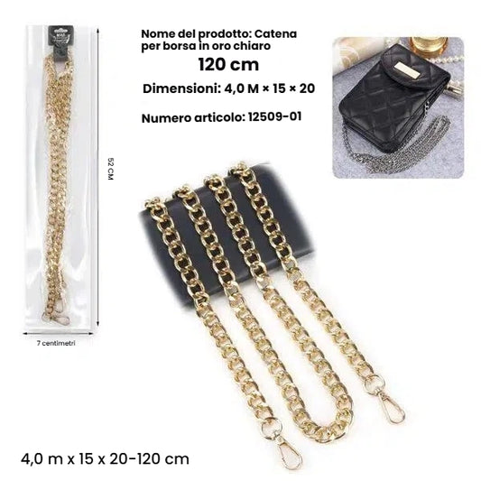 Tracolla a catena per borsa colore oro chiaro lunghezza 120 cm con moschettoni metallici - SUNTIMEMODA