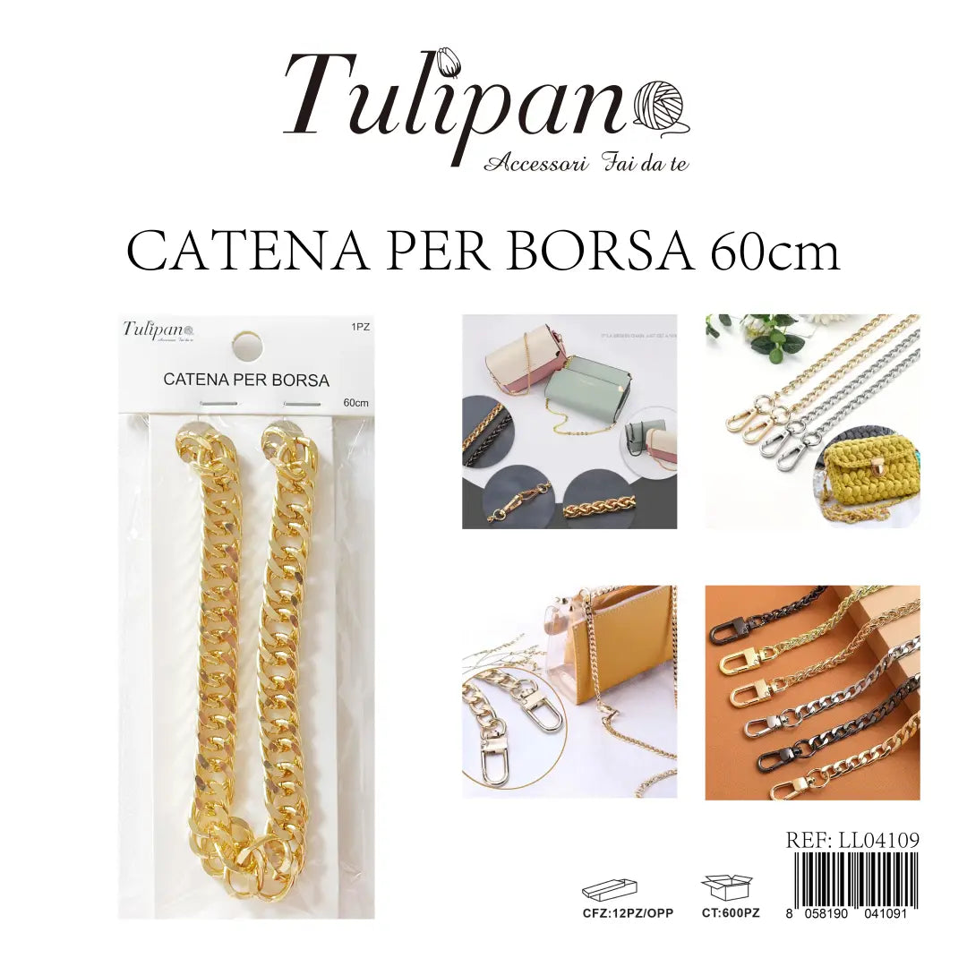Catena corta per borsa a spalla in metallo dorato Tulipan, 60 cm, articolo LL04109 - SUNTIMEMODA