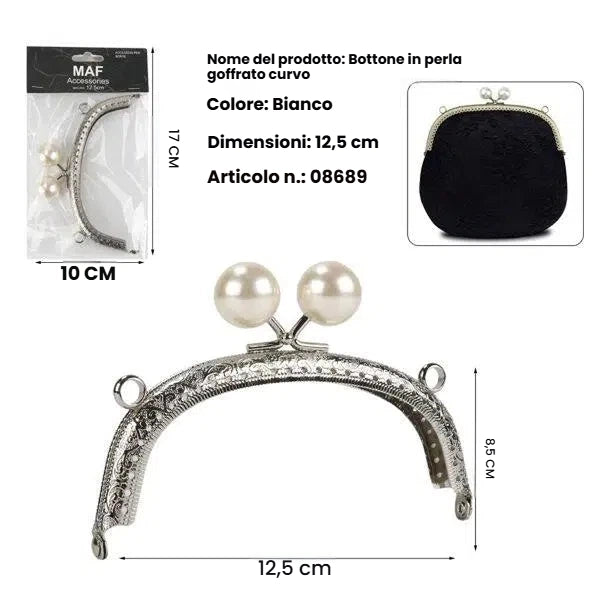 Chiusura metallica argento 12.5 cm lavorata a rilievo con perle bianche - SUNTIMEMODA