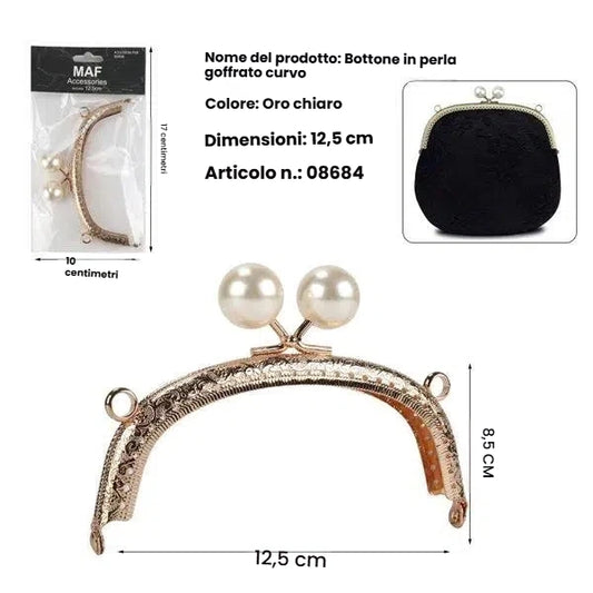 Telaio borsa metallo goffrato oro chiaro 12.5 cm con chiusura perle per borsellini - SUNTIMEMODA