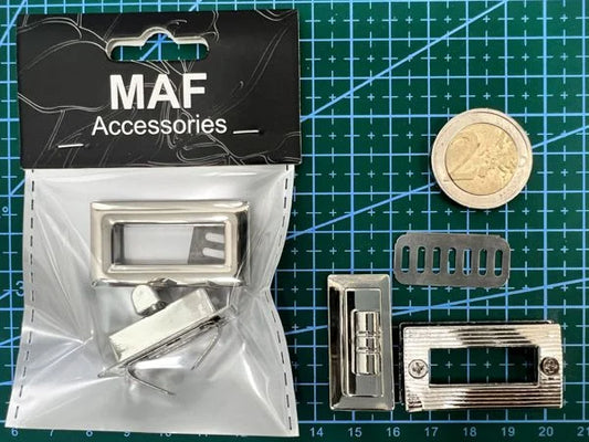 Kit chiusura twist lock rettangolare in metallo argento lucido con viti e piastrina per borse fai da te - SUNTIMEMODA