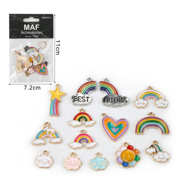 Set di 13 ciondoli smaltati misti a forma di arcobaleno, nuvola e stella per gioielli fai-da-te - SUNTIMEMODA