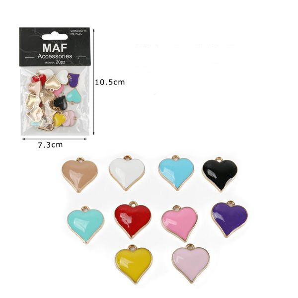 Confezione di 20 ciondoli smaltati a forma di cuore grande in 10 colori assortiti - SUNTIMEMODA