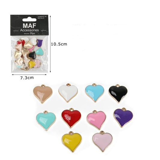 Confezione di 20 ciondoli smaltati a forma di cuore grande in 10 colori assortiti - SUNTIMEMODA