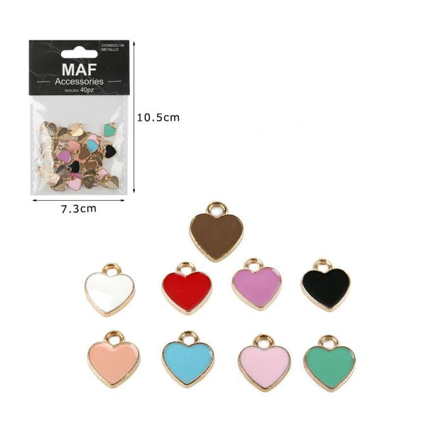 Confezione di 40 piccoli ciondoli smaltati a forma di cuore in 10 colori pastello e vivaci - SUNTIMEMODA
