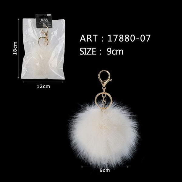 Ciondolo pom pom bianco da 9 cm con anello portachiavi dorato. - SUNTIMEMODA