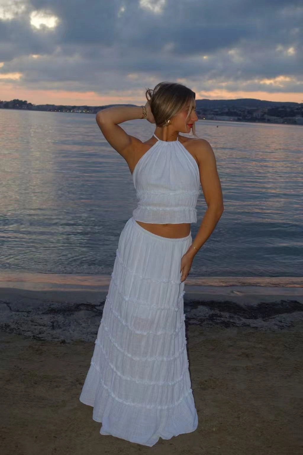 Completo top corto e gonna lungo bianco - SUNTIMEMODA