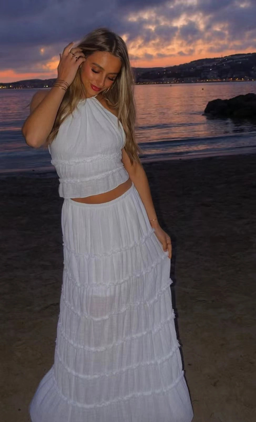 Completo top corto e gonna lungo bianco - SUNTIMEMODA