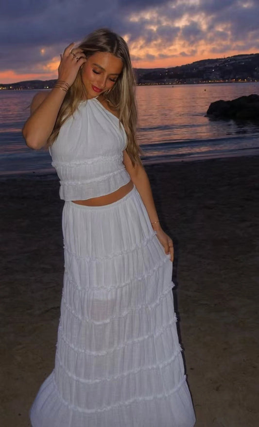 Completo top corto e gonna lungo bianco - SUNTIMEMODA