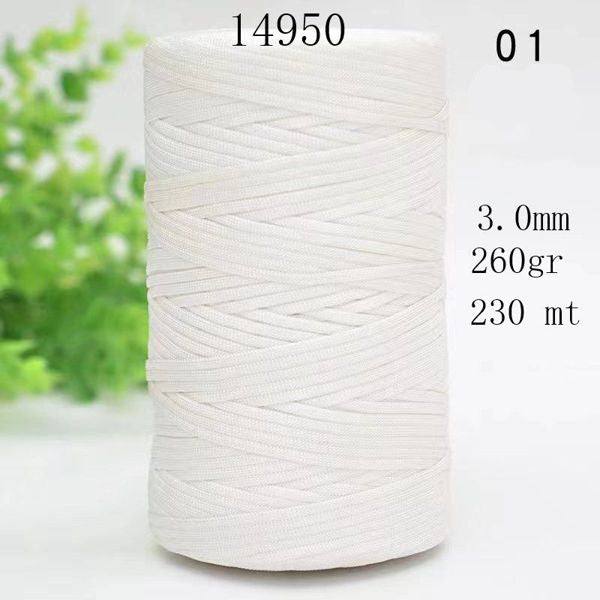 Rocchetto di cordino piatto in polipropilene colore bianco, spessore 3.0mm, 260g, 230mt - SUNTIMEMODA