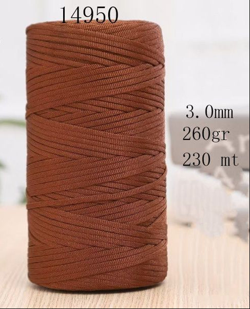 Rocchetto di cordino piatto in polipropilene colore marrone rossiccio, spessore 3.0mm, 260g, 230mt - SUNTIMEMODA